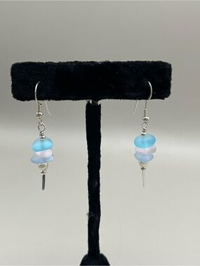 Handmade Sterling Silver Sea Glass Pearl Dangle Earrings | 925 Aqua Blue Beach